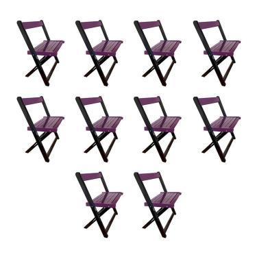 Imagem de Kit 10 Cadeiras De Madeira Dobrável Roxo
