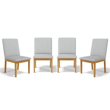 Imagem de Kit Com 4 Cadeiras Daniela Madeira Maciça Estofada Para Mesa De Jantar Linho Cinza 407
