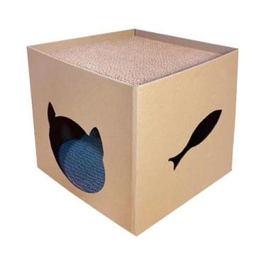 Imagem de Casa Dobrável Para Gatos Com Almofadas De Arranhar, Abrigo De Papelão 