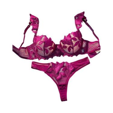 Imagem de Conjunto De Sutiã E Calcinha Transparente Floral Sexy Para Mulheres, L