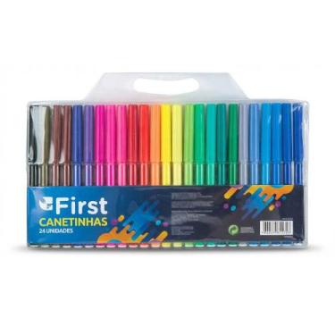 Imagem de Kit Canetinha Hidrocor 24 Cores Vibrantes Lavável - First Brasil