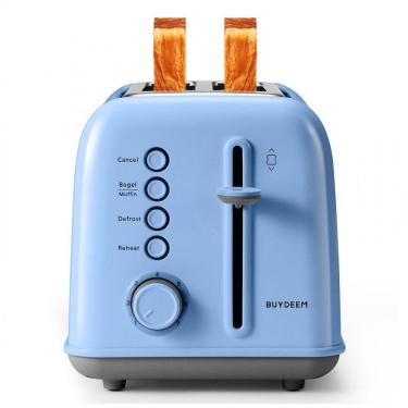 Imagem de Torradeira BUYDEEM DT620 Azul 2 Fatias com Fendas Largas, Função Bagel e Muffin, Bandeja de Migalhas Removível e 7 Níveis de Tostagem, 110V