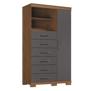 Imagem de Comoda 1 Porta 6 Gavetas Marabá Com Pés Jatobá Grafite Acetinado - Santos Andirá