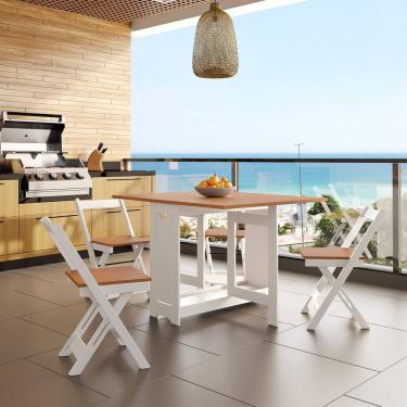 Imagem de Conjunto com Mesa Dobrável e 4 Cadeiras Mdf e Madeira Maciça Fold Branco/Freijó