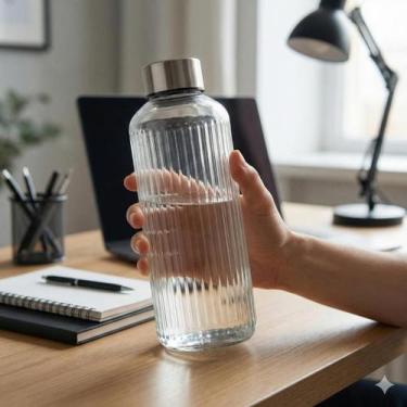 Imagem de Garrafa De Vidro Canelado 1 Litro Luxo Mesa Posta Água Chá - Allmix