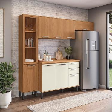 Imagem de Cozinha Compacta 4 Peças com Cristaleira Linna Canela/Off White