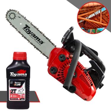 Imagem de Motosserra À Gasolina Toyama TCS25X Com Óleo Lubrificante 2T Profissional 25,4cc 1,14HP 12.000rpm Sabre 12 Polegadas Corrente Oregon 22 Dentes