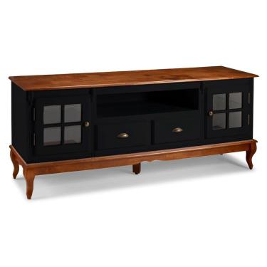 Imagem de Rack para Sala com Pés Luis XV 2 Portas 2 Gavetas e Nicho Hannover 60812 Linz Móveis - Preto/Imbuia