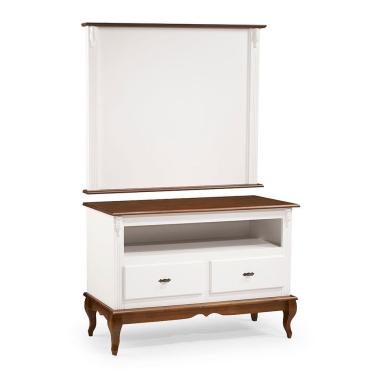 Imagem de Rack com Painel para Sala 120cm Pés Luis XV 2 Gavetas e Nicho Linz Móveis - Branco/Imbuia Glazer