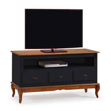 Imagem de Rack para Sala com Pés Luis XV 60501 Linz Móveis 3 Gavetas e Nicho - Preto/Imbuia Glazer