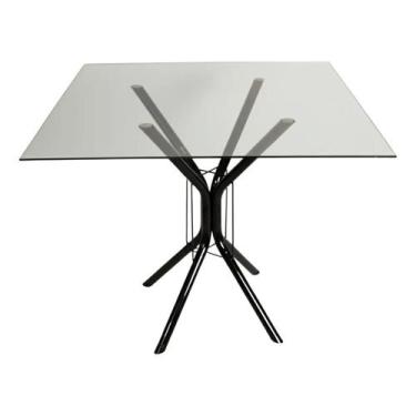 Imagem de Mesa Jantar 90cm Quadrada Vidro Temperado Base Ana Metálica Escrivanin