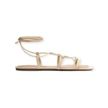 Imagem de Sandalia Rasteira Feminina Anacapri Tiras Amarração Bege-Feminino