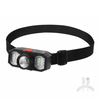 Imagem de Lanterna De Cabeca Triplo Led Recarregavel Usb 3 Lampadas Farol Capacete Trilha Camping Multiuso Potente