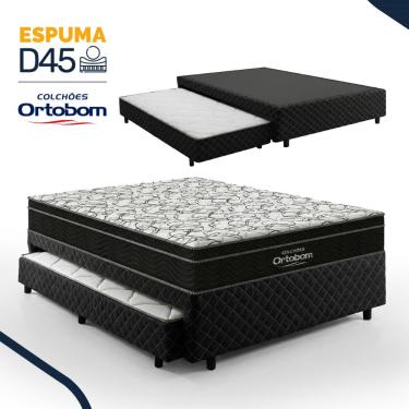 Imagem de Bicama Box com Colchão Ortobom Airtech Ortopillow 150 D45 + Auxiliar de Espuma D28 Positanno Casal 138cm