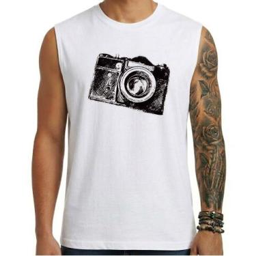 Imagem de Camiseta regata masculina - Câmera Fotográfica - DASANTIGAS, Branco, B