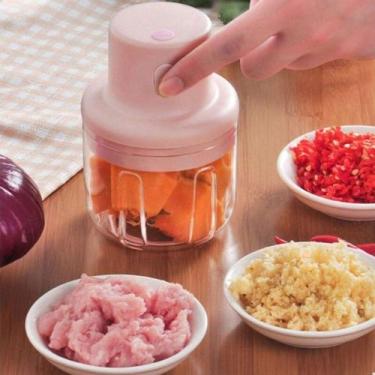 Imagem de Mini Processador De Alimentos Elétrico Recarregável 250ml Com 3 Lâmina