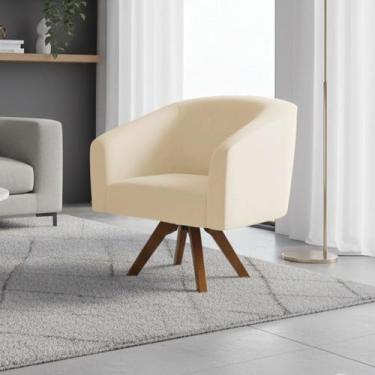 Imagem de Poltrona Sala Decorativa Stella Base de Madeira Giratória Sintético PU