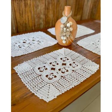 Imagem de Bandeja Retangular 40x30cm Lisa Crochê Artesanal Artesanal - Maria Cro