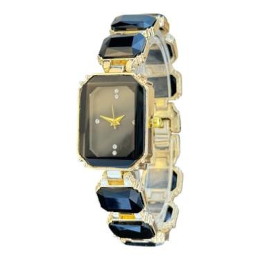 Imagem de Relógio Feminino Dourado Fashion Analógico Pedras Quartzo - Zuriew, Pr