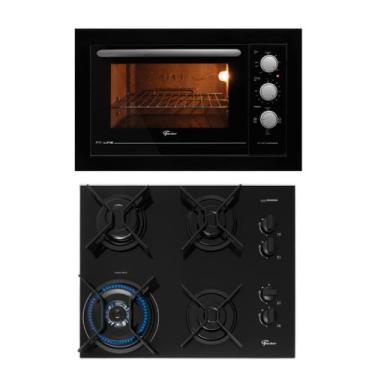 Imagem de Kit Fit Line Fischer: Forno Elétrico Preto e Cooktop 4B Tripla Chama, 