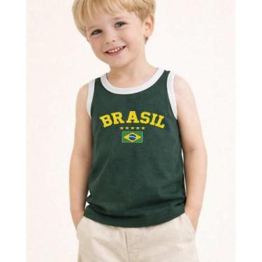 Imagem de Camiseta Blusa Regata Infantil Bicolor Brasil 100% Algodão Premium Tor