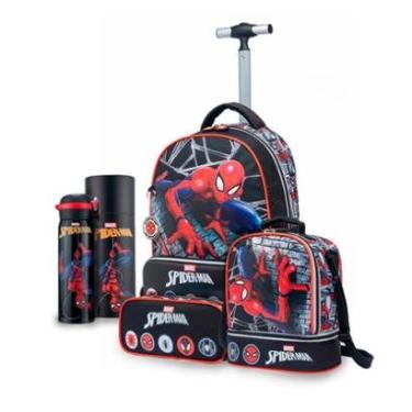 Imagem de Kit Mochila Lancheira Garrafa Estojo Marvel Infantil Homem Aranha Resistente-Masculino