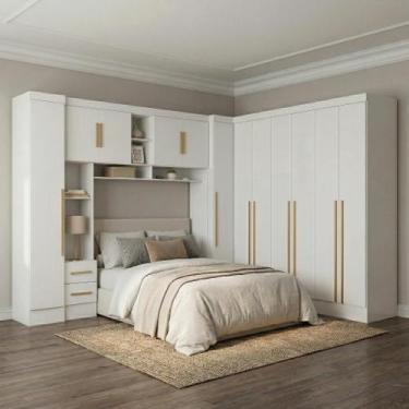 Imagem de Guarda Roupa Casal Modulado 4 Peças 12 Portas 5 Gavetas com Cabeceira 