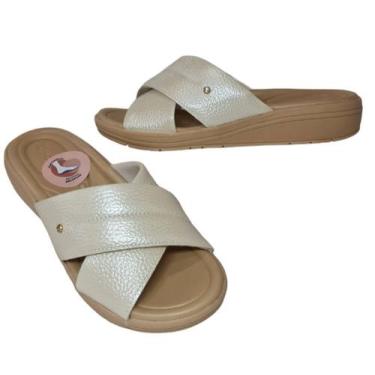 Imagem de Tamanco usaflex ak0510 conforto em couro anotômico creme, 36