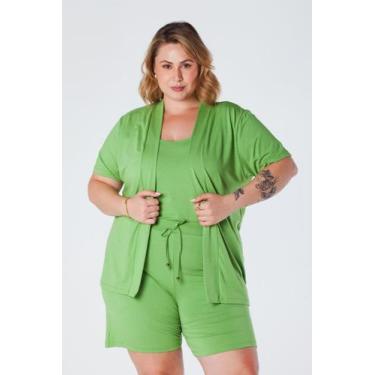 Imagem de Kimono Plus Size Reto Manga Curta Viscolycra Verde Lia - Oria, G4