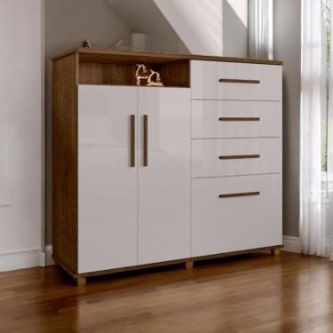 Imagem de Cômoda Helena 4 Gavetas e 2 Portas em MDF Malbec e Off White com Pés e Puxadores Malbec