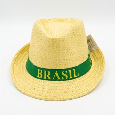 Imagem de Chapéu Malandrinho Palha Sintético Bege Fita Brasil