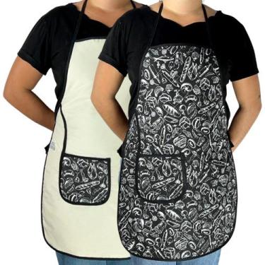 Imagem de Avental Cozinha Dupla Face C/ Bolso Estampado Cozinha Linda Estampa:Pã