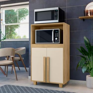 Imagem de Balcão para Micro-ondas Illinois 1 Porta 3 Prateleiras MDF 42CM Cinamomo e Off White Casah