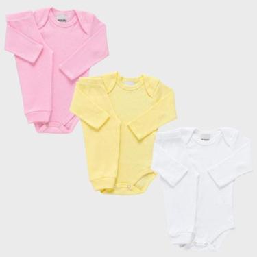 Imagem de Kit 3 Conjuntos Body Bebê Manga Longa + Calça Canelado Enxoval Materni