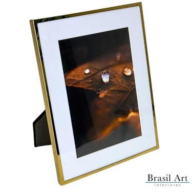 Imagem de Porta-Retrato Decorativo Basic em Inox Dourado 13x18cm - Brasil Art
