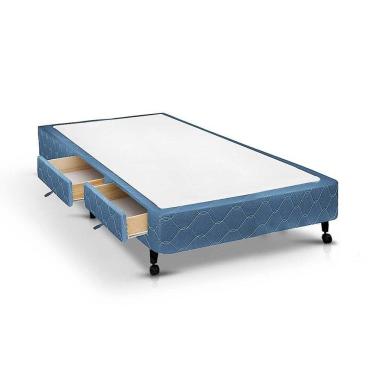 Imagem de Cama Box Solteiro Poli Blue com 2 Gavetas Estrutura de Madeira Revestimento em Tecido Azul Colchões Castor