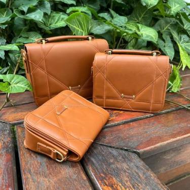 Imagem de Kit 3 Bolsas P M G com Alca Removivel Caramelo - Sem Marca