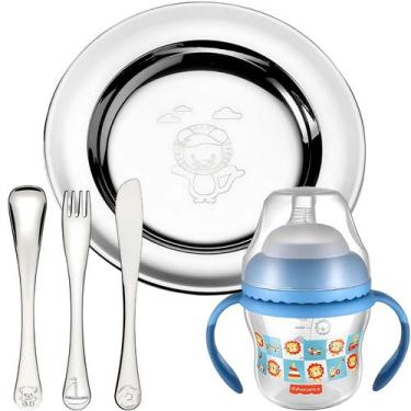 Imagem de Prato Talher Infantil Aço Tramontina Copo Transição Fisher
