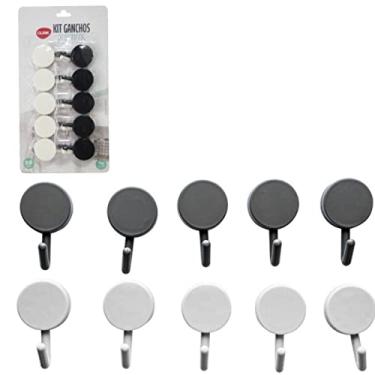 Imagem de CABIDE/GANCHO DE PLASTICO REDONDO AUTOADESIVO PRETO/BRANCO