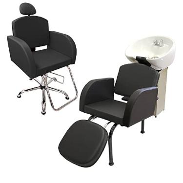 Imagem de Kit 1 Poltrona Cadeira Fixa e Lavatório Salão Beleza Madri