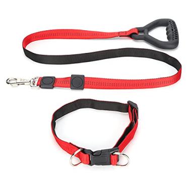 Imagem de Coleira de trela de cão para serviço pesado, coleiras de cão ajustáveis ​​Estrutura elástica forte e flexível para passear com o cão(vermelho)