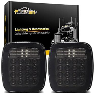 Imagem de Partsam 2 peças Universal Smoked Square Combinação 38 Luzes traseiras de Sinal de LED com Luzes de Placa de Licença Caminhões Planos Freio Stop Turn Luz Traseira Luzes Traseiras para Wrangler CJ TJ YJ Luzes Traseiras 12V