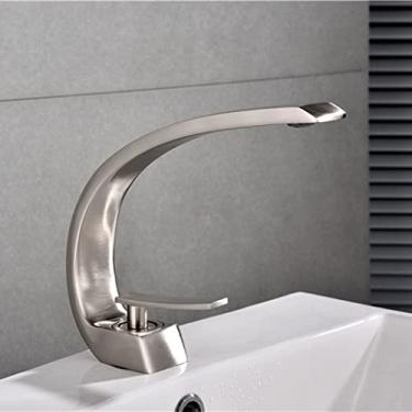 Imagem de Torneira de lavatório torneira misturadora de banheiro preto/ouro torneira de lavatório de alça única torneira de cachoeira quente e fria, níquel escovado, china