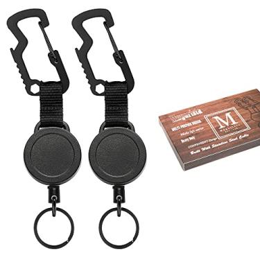 Imagem de MNGARISTA Pacote com 2 chaveiros retráteis, porta-crachás de mosquetão multiferramentas, retração de 227 g, carretel de crachá resistente, chaveiro retrátil com cabo de aço e chaveiro, preto