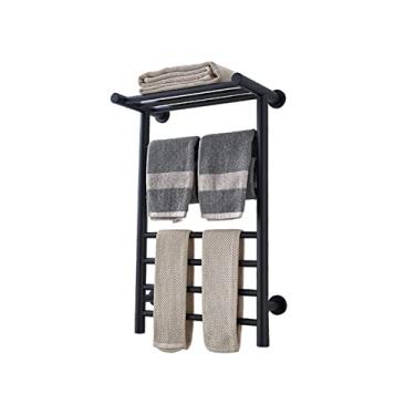 Imagem de Toalheiro de aquecimento elétrico dividido de fibra de carbono de aço inoxidável banheiro temperatura constante inteligente, preto