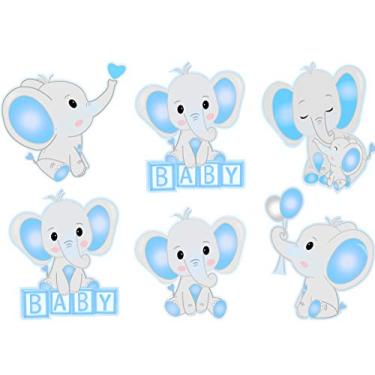 Imagem de Decoração de chá de bebê Elephant para menino azul cinza