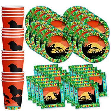 Imagem de Sunset Safari Animals Birthday Party Supplies Set Plates Napkins Cups Kit for 16