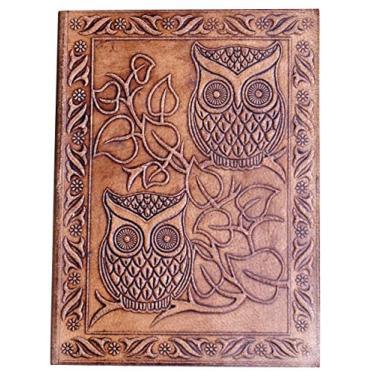Imagem de Caderno de couro feito à mão em branco para diário, caderno de anotações, esboço, almofada de presente, pensamentos de coruja