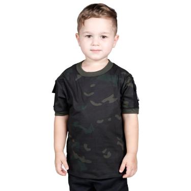 Imagem de Camiseta T-Shirt Infantil Tática Ranger Bélica Camuflada Multicam Black