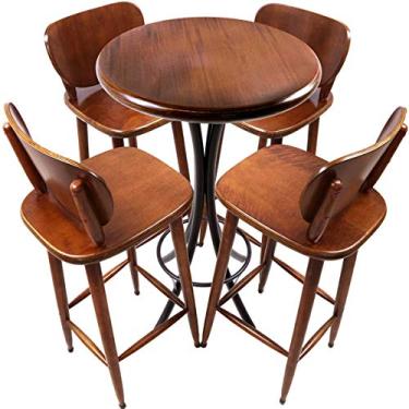 Imagem de Mesa bistrô alta rustica de madeira para bar - Empório Tambo (Mesa + 4 cadeiras - Imbuia/Marrom)